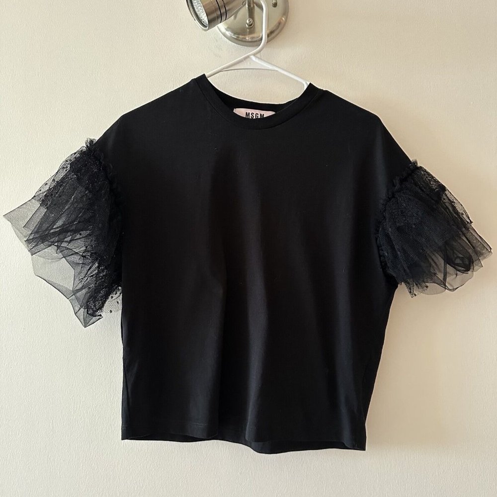 MSGM Top Black Polkadot Lace Sz M T-shirt - Picture 3 of 7